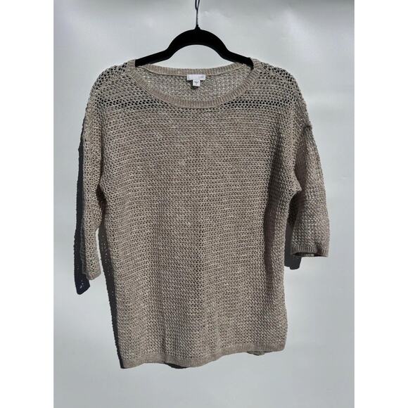 J Jill Sweater Womens Medium Beige Linen Blend Knit Open Knit Lagenlook Coastal - Picture 1 of 9